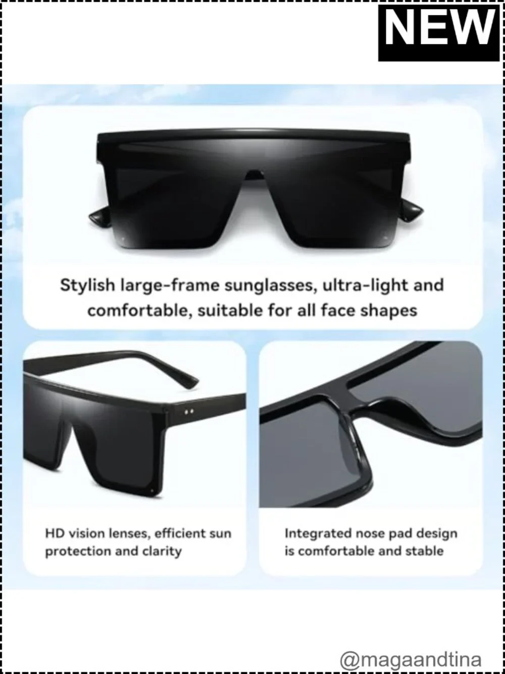 Oversized Square Sunglasses UV400 Protection Flat Top Retro Shades